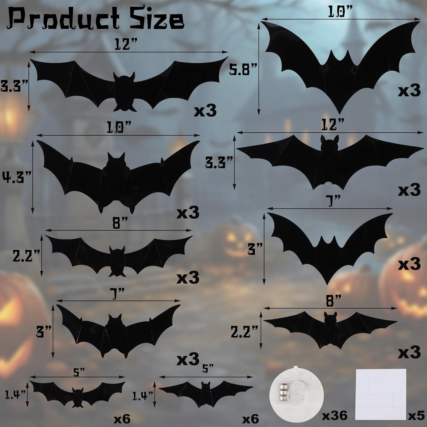 3D Bats Light Decorations Spooky Ornaments for Festival Halloween