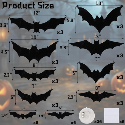 3D Bats Light Decorations Spooky Ornaments for Festival Halloween