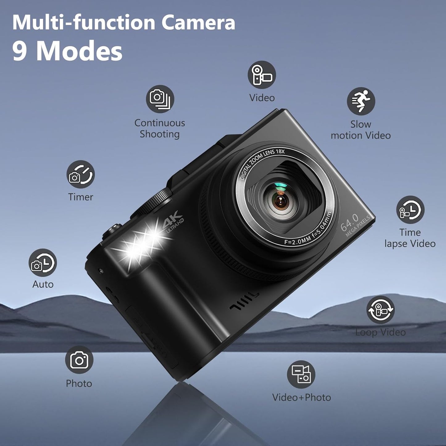 4K Digital Camera for Photography with 64MP